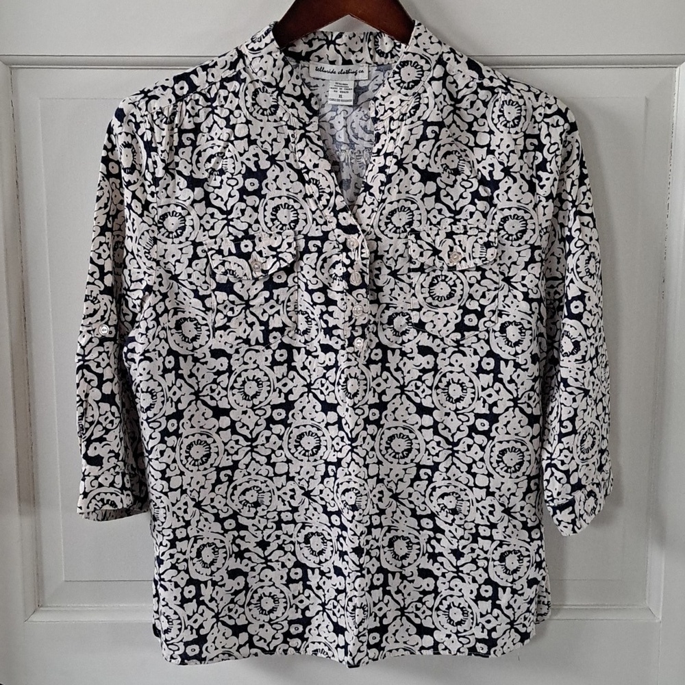 Telluride Clothing Co. Linen Blend Navy Blue Quarter Sleeve Lightweight Shirt